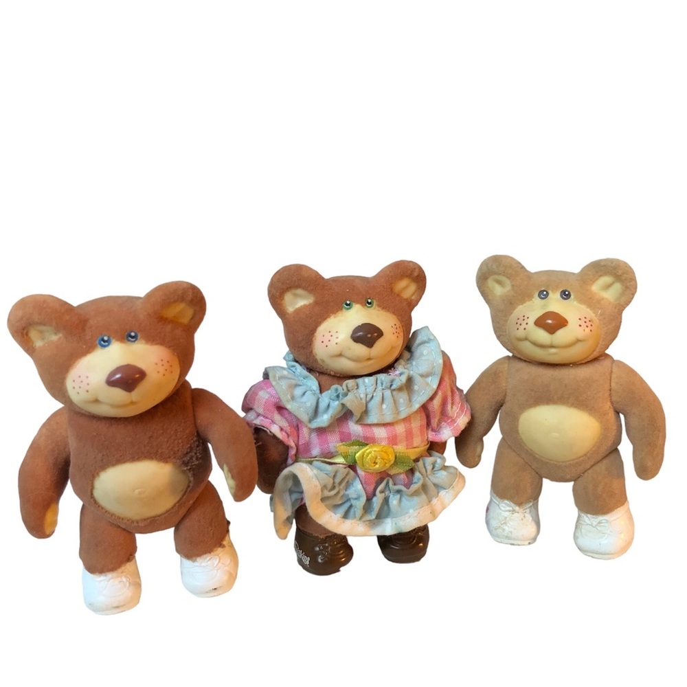 Vintage Furskin Bears Lot of 3 Flocked Bears 1980s, 4”